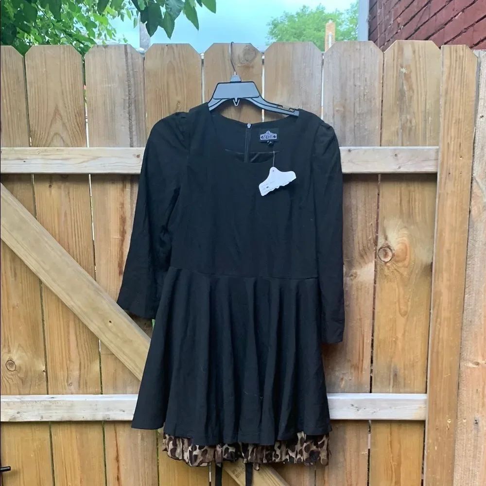Angie Black Dress with Animal Print Accents